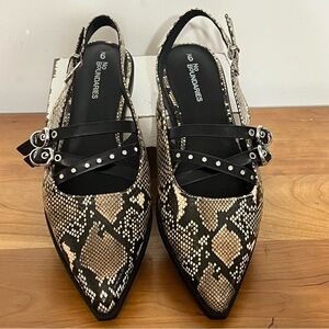 No Boundaries Women's Size 9 Faux Leather Strappy Moto Flats Snakeskin Slingback